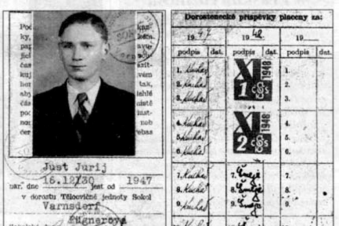 Jurja Justowy sobustawski wupokaz Čěskeho Sokoła z lěta 1947.